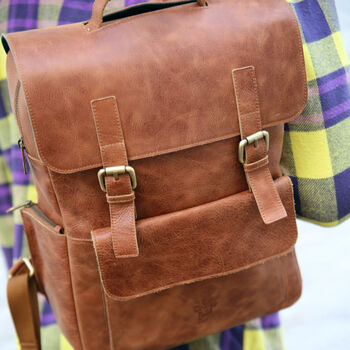 'Kingsley' Men's Leather Laptop Backpack In Tan, 6 of 12