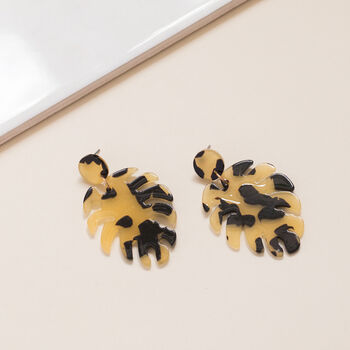 Beige And Black Tortoiseshell Leaf Earrings, 3 of 3