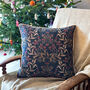 Luxury Heavy Linen Blend Cushion Christmas Navy Gold, thumbnail 2 of 5