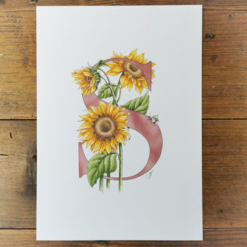 S Is For Sunflowers Letter Print, Personalised, 5 of 9