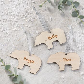 Personalised Wooden Bear Christmas Tree Decoration, 2 of 3