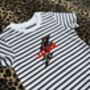 Leopard Bolt Striped Personalised Kids Breton T Shirt, thumbnail 1 of 3