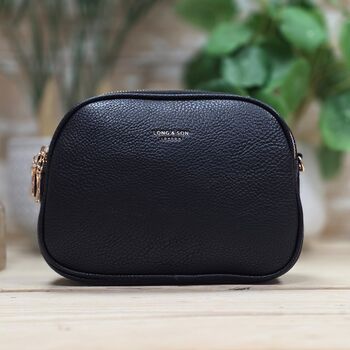 Triple Zip Cross Body Bag In Black, 2 of 4