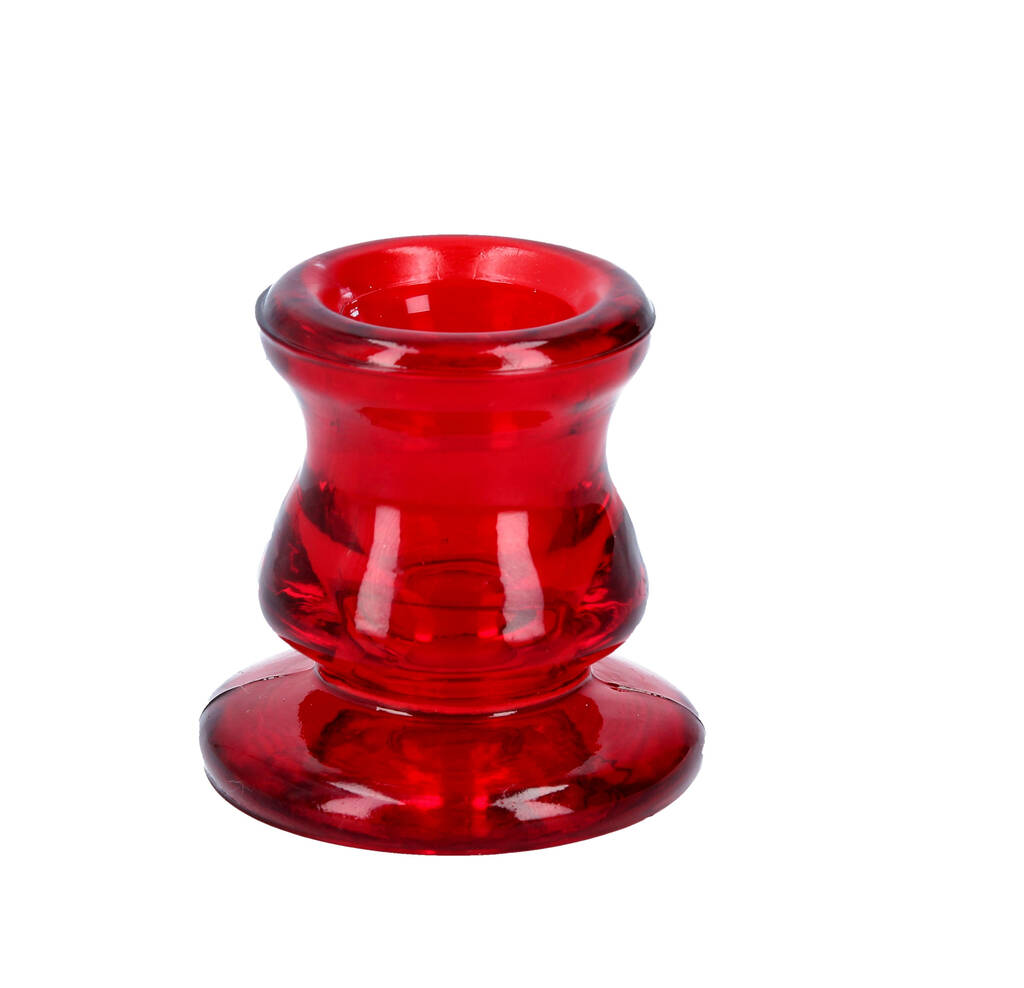 Red Glass Candle Stick Holder By The Christmas Home
