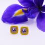 Yellow Enamel Amethyst 18k Gold Plated Stud Earrings, thumbnail 1 of 4