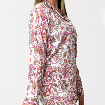 Pink And White Floral 100% Cotton Ladies Pyjamas, 7 of 9