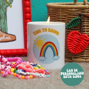 Personalised Sunshine And Rainbow Crochet Candle, 3 of 4