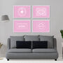 Custard Cream, Jammie Dodger, Bourbon And Digestive Biscuits Set Of Four Pink Prints, thumbnail 1 of 10