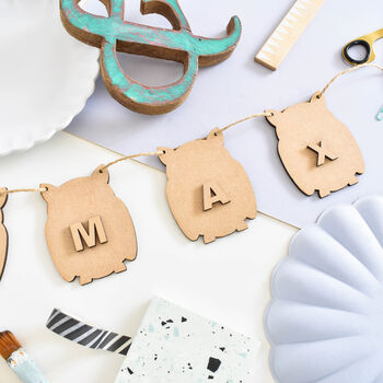 Personalised Wooden Bunting Owl And Name, 4 of 5
