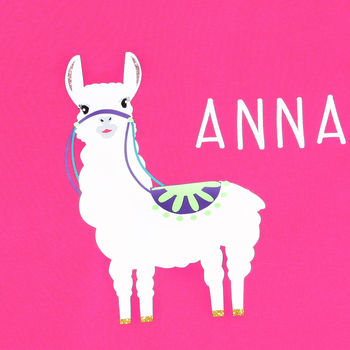 Girls Personalised Llama Alpaca Pink T Shirt, 2 of 3