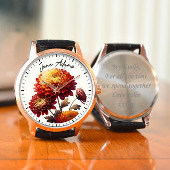 Personalised Wrist Watch With Floral Chrysanthemum, 3 of 3