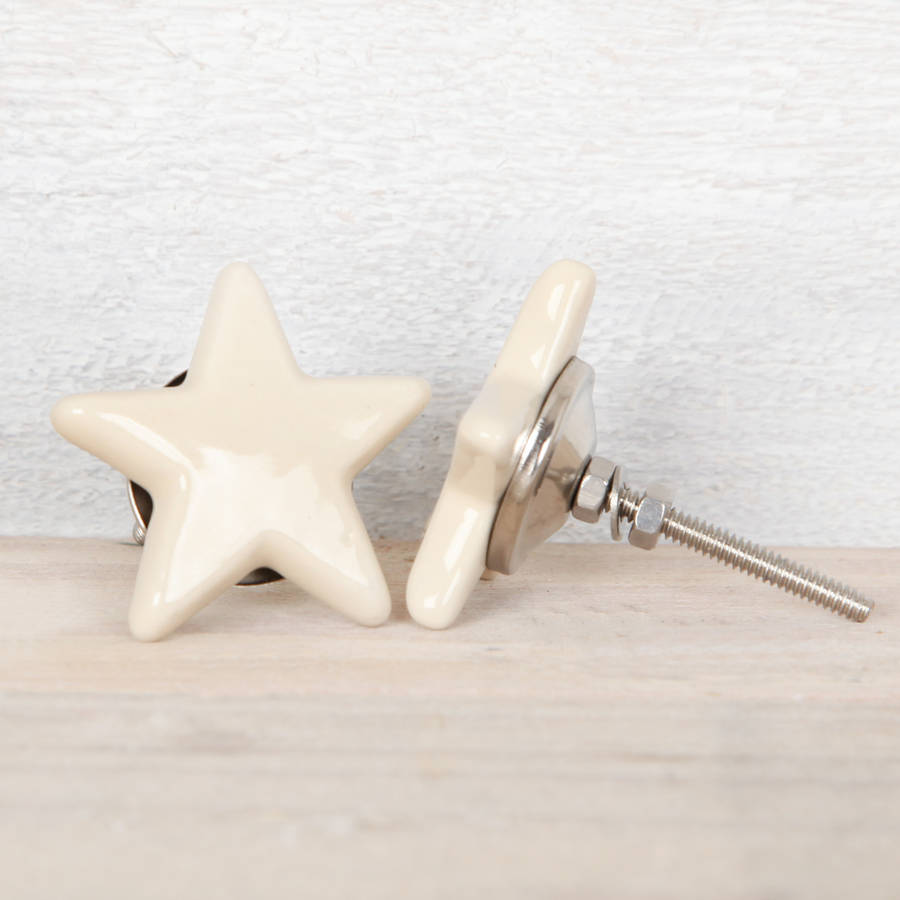 Cream Ceramic Star Drawer Knob Handles By Red Berry Apple