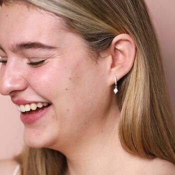 Opal Diamond Huggie Hoop Earrings, 2 of 4
