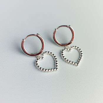 Sterling Silver Heart Dangle Huggie Hoop Earrings, 4 of 6