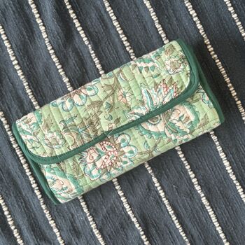 Quilted Block Print Toiletry Roll Up Pouch: Travel Kit, 6 of 12