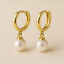 Gold Plated Sterling Silver Pearl Huggie Hoop Earrings, thumbnail 1 of 5