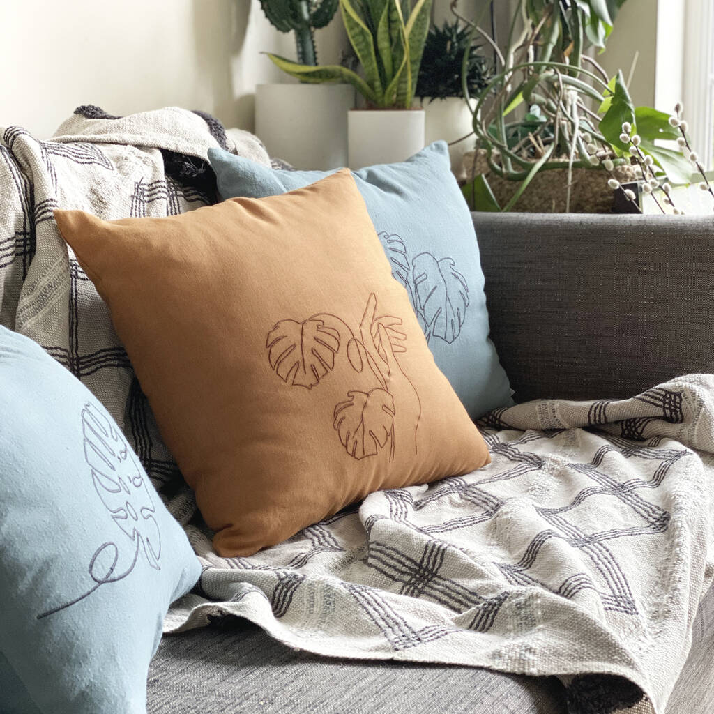 Embroidered Linen Cushion By Elley Home