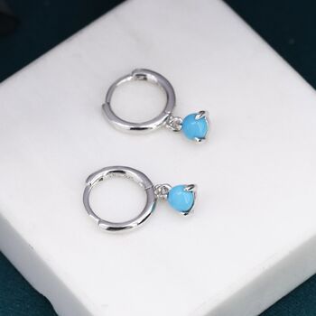 Sterling Silver 4mm Blue Turquoise Hoop Earrings, 2 of 12