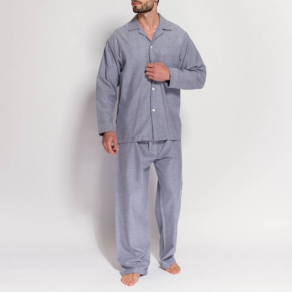 Men's Pyjamas Ash Grey Herringbone Flannel, 1 of 4