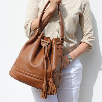 Tan Leather Drawstring Handbag By The Leather Store ...