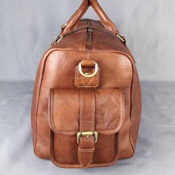 'Drake' Men's Leather Duffle Holdall In Cognac Leather, 4 of 10