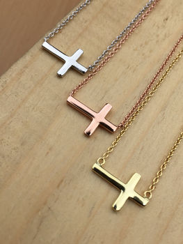 Sideway Cross Necklace Rose Or Gold Plated 925 Silver, 6 of 9