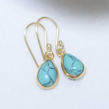 Gold Plated Turquoise Teardrop Earrings, 3 of 6