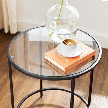 Round Side Table Small Coffee Table Tempered Glass, 5 of 7
