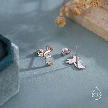 Sterling Silver Tiny Cute Axolotl Stud Earrings, 3 of 11