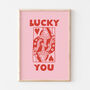 Pink Queen Of Hearts Lucky You Wall Print, thumbnail 5 of 5