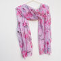 Pink Printed Flower Roses Scarf Lightweight Silver Flecks, thumbnail 1 of 12