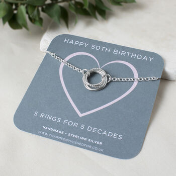 50th Birthday Rings Bracelet Sterling Silver, Sophia, 3 of 4