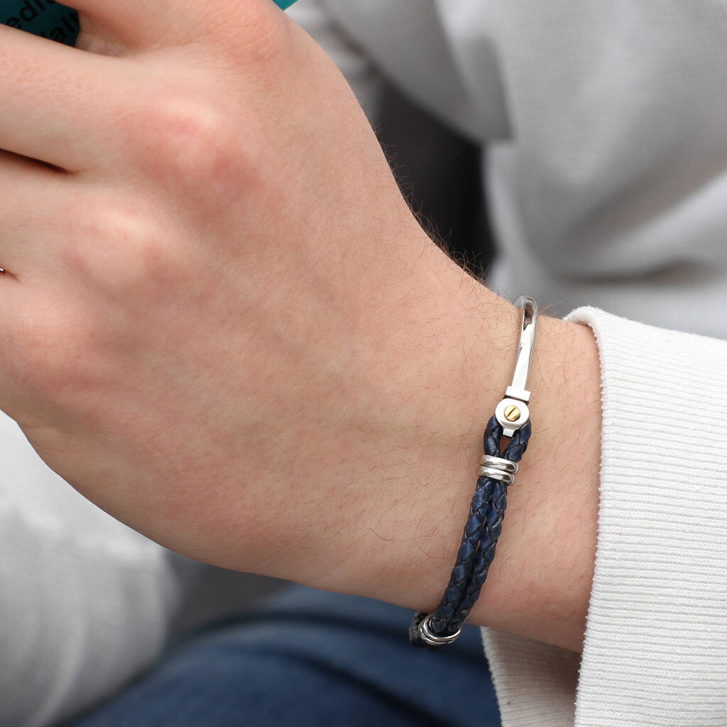 Mens Leather And Gold Plated Detail Bracelet By Hurleyburley man
