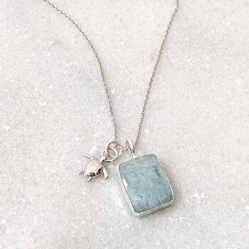 The Duo Aquamarine Necklace, Silver, 4 of 11