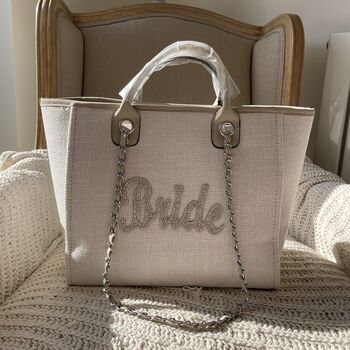 Sparkly Bride Stone Large Chain Initial Tote Bags, 2 of 3