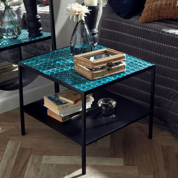 Turquoise Tiled Top Iron Side Table, 2 of 5