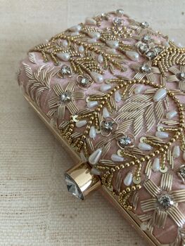 Pink Handcrafted Embroidered Rectangular Clutch Purse, 9 of 10