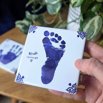 Vintage Style Hand Or Footprint Personalised Ceramic Tile Coaster, 2 of 4