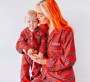 Personalised Matching Couples Luxury Brushed Cotton Christmas Tartan Pyjamas, 3 of 6