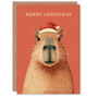 Cute Capybara Wearing A Santa Hat Christmas Card, thumbnail 1 of 4