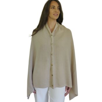 Sand Beige 100% Cashmere Button Poncho Gift Boxed, 4 of 11