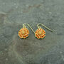 Marigold Orange Flower Drop Earrings, Gold Tone, thumbnail 2 of 3