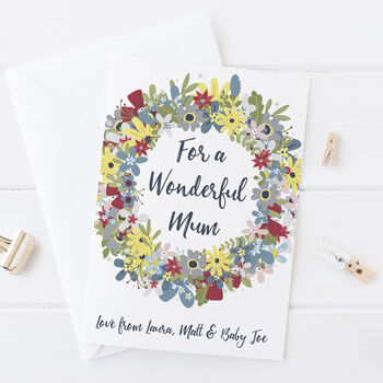 Floral Wreath Personalised Birthday Card For Mum, 3 of 5