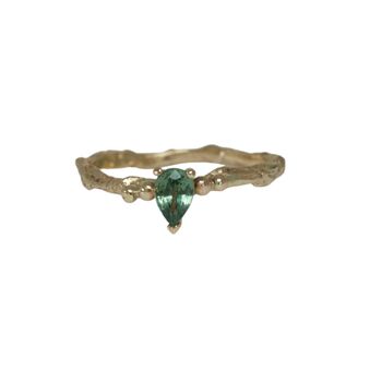 Pear Green Sapphire Nature Ring, Gold Twig Ring, 3 of 6