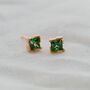 Rose Gold Princess Cut Birthstone Earrings May Emerald, thumbnail 1 of 5