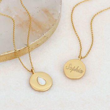 18ct Gold Plated And Opal Set Personalised Pendant, 2 of 4