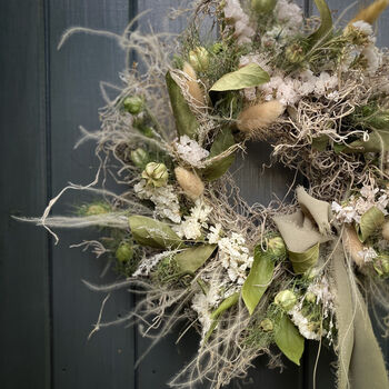 Nigella Dried Wreath With Bay And Statice 'Bay White', 4 of 6