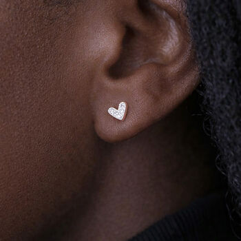 Sterling Silver Sparkling Heart Stud Earrings – 5mm, 4 of 9