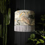 Grey Bird Song Velvet Lampshade With Fringing, thumbnail 1 of 10
