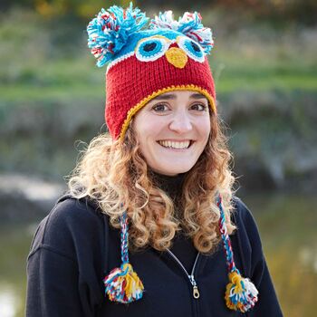Colourful Owl Hand Knitted Woollen Animal Hat, 2 of 5